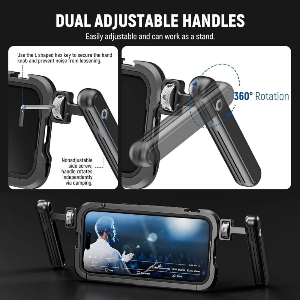 15 Pro Cage Video Rig with Dual Handles, Quick Release 67mm Filter Adapter, 17mm